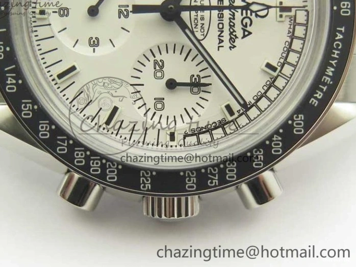 1227 Lightweight Speedmaster SS Snoopy OMF Best Edition White Dial on SS Bracelet Manual Winding Chrono Movement 7992